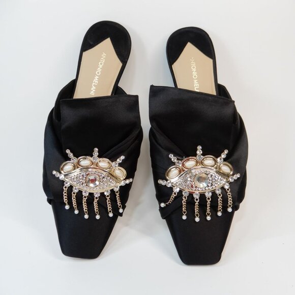 ANTONIO MELANI Lex Ornamented Backless Mules Slip On Shoes Size 6.5 Black NEW - Picture 15 of 15